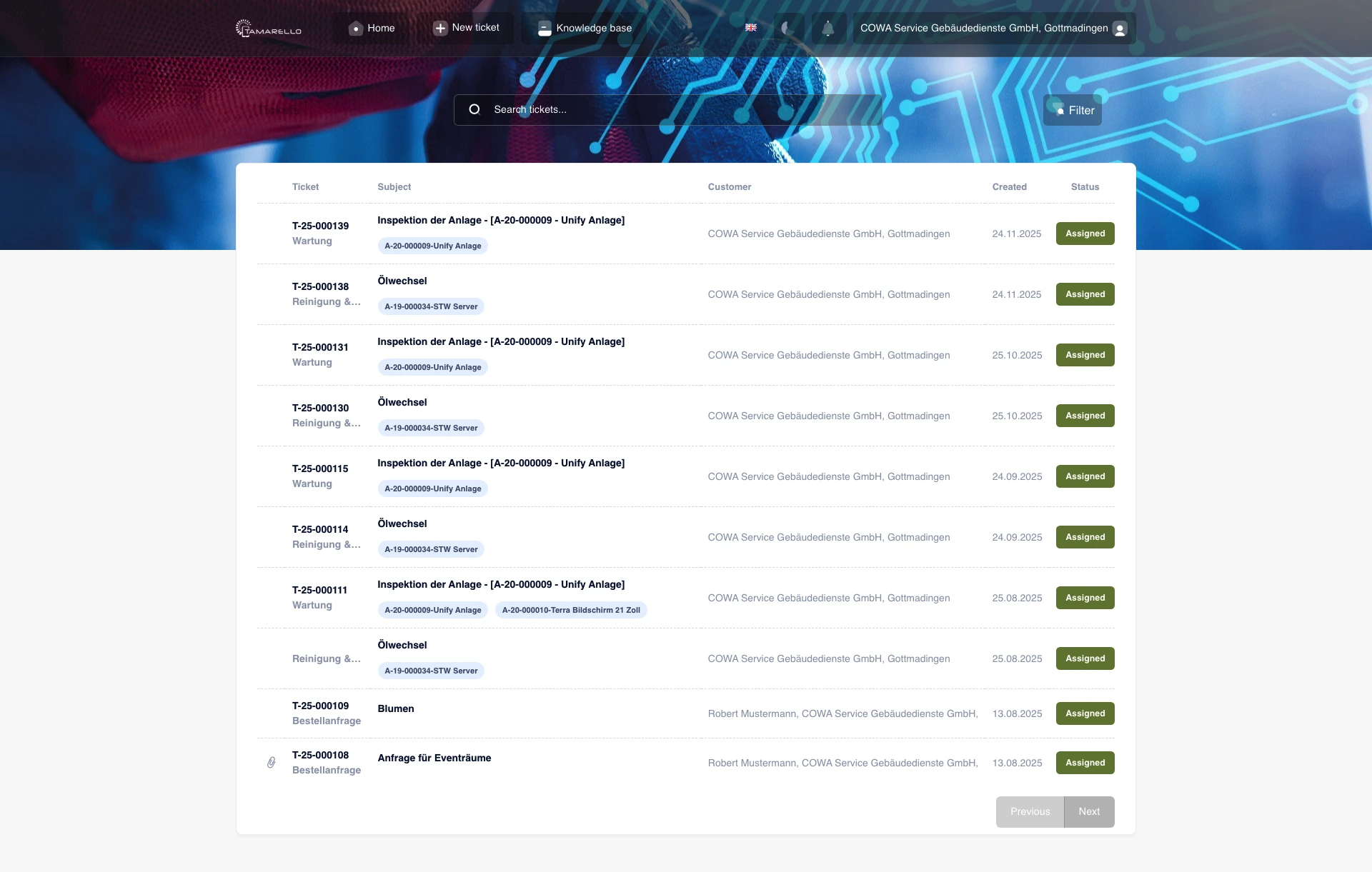 Portal ticket list
