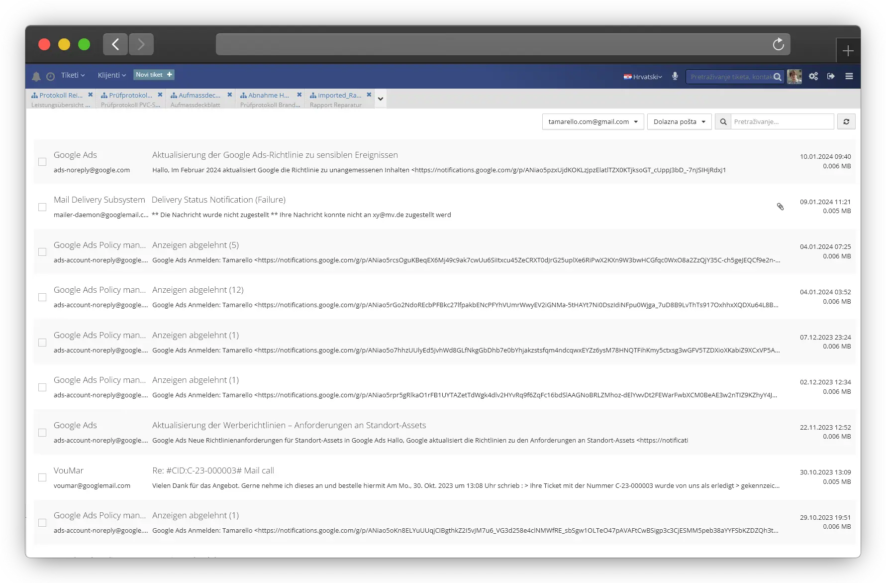 Ticketing workspace